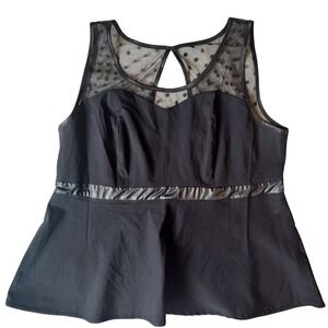 Torrid Black Polka Dot Mesh Peplum Top Keyhole Back Sleeveless Size 2